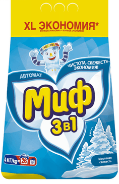 Стиральный порошок 4 кг "Миф" автомат, Морозная свежесть 3в1 Стиральный порошок 4 кг "Миф" автомат, Морозная свежесть 3в1
