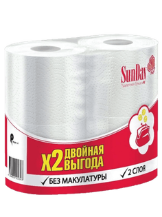 Туалетная бумага 2-х/двухслойная "SunDay" Белая (4 рул.упак) Туалетная бумага 2-х/двухслойная "SunDay" Белая (4 рул.упак)